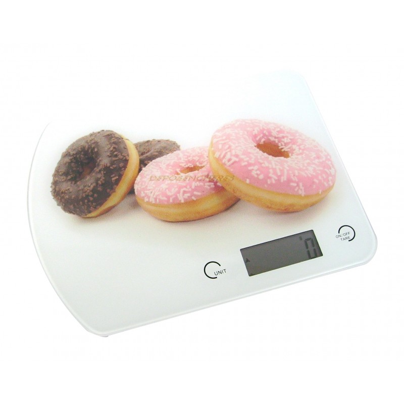 Balance de cuisine électronique 5kg précision 1g plateau verre décor donuts