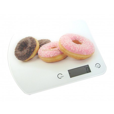 Balance de cuisine électronique 5kg précision 1g plateau verre décor donuts