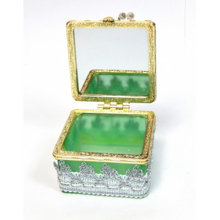 Boite a bijoux en verre carré vert