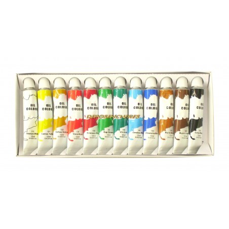 Lot 12 tubes 12ml peinture huile couleurs assorties