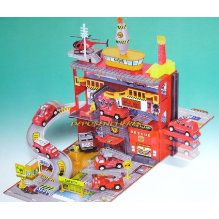 Coffret caserne de pompiers + 3 véhicules miniatures