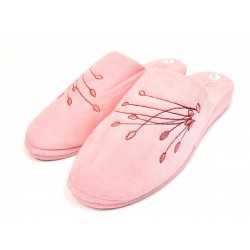 Pantoufles chaussons mules femme rose fleurs en bouton