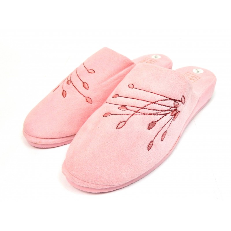 Pantoufles chaussons mules femme rose fleurs en bouton