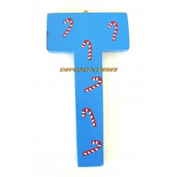 Lettre alphabet "T" en bois peint 15cm