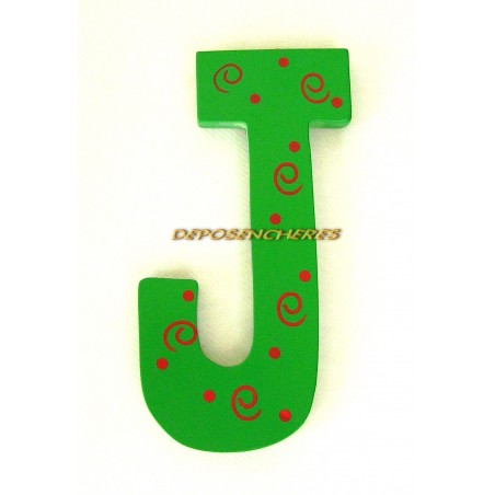 Lettre alphabet "J" en bois peint 15cm