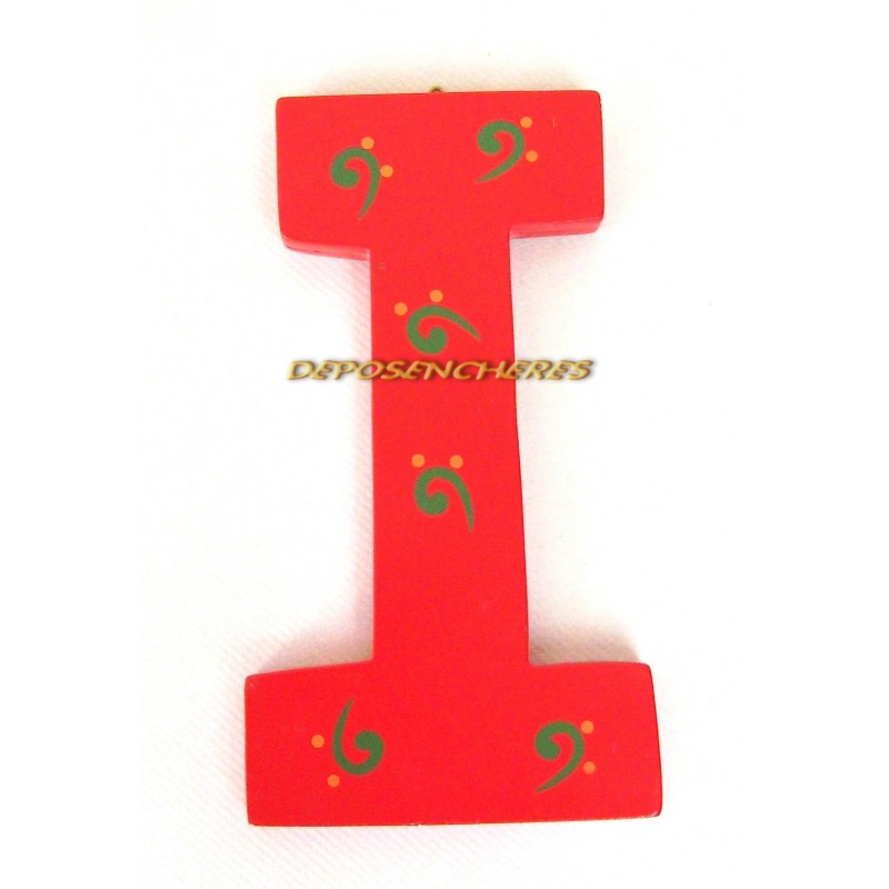 Lettre alphabet "I" en bois peint 15cm